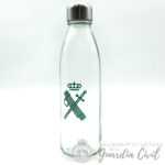 BOTELLA DE CRISTAL  BLANCA DE 650 ML, CON TAPON DE ROSCA DE ACERO INOX. LOGO H.L