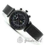 RELOJ SEÑORA  AVIADOR CRONO NEGRO CORREA TEXTIL NEGRO  con  H/L, AGUJAS DORADAS