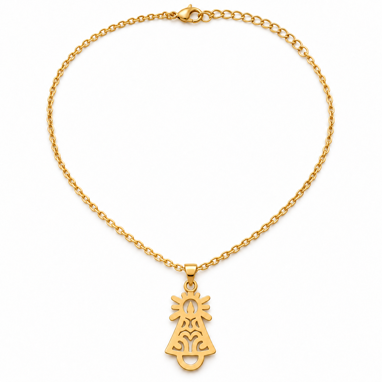 9301-94 Colgante dorado Virgen del Pilar calada Colgante de la Virgen del Pilar, en dorado, modelo calado con cadena. - Imagen 1