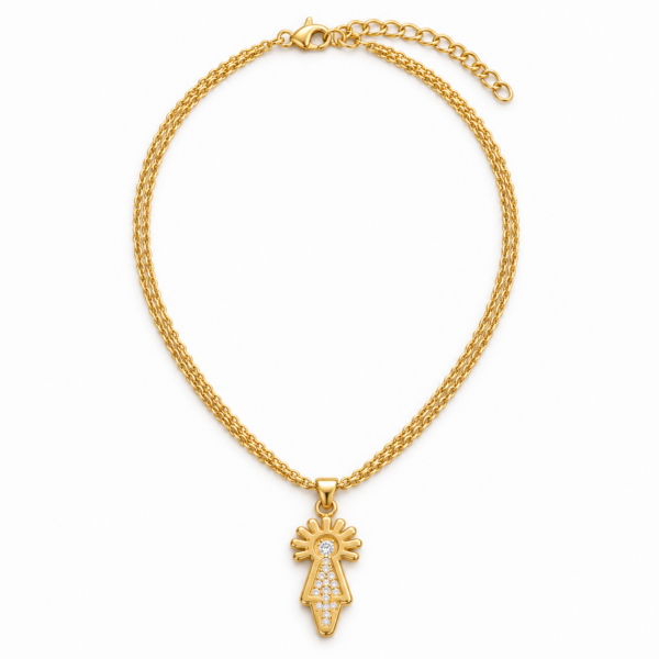 Colgante  de la Virgen del Pilar, en dorado modelo Virgen Circonita.