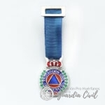 MEDALLA MINIATURA  PROTECCIÓN CIVIL, PLATA  DISTINTIVO AZUL.