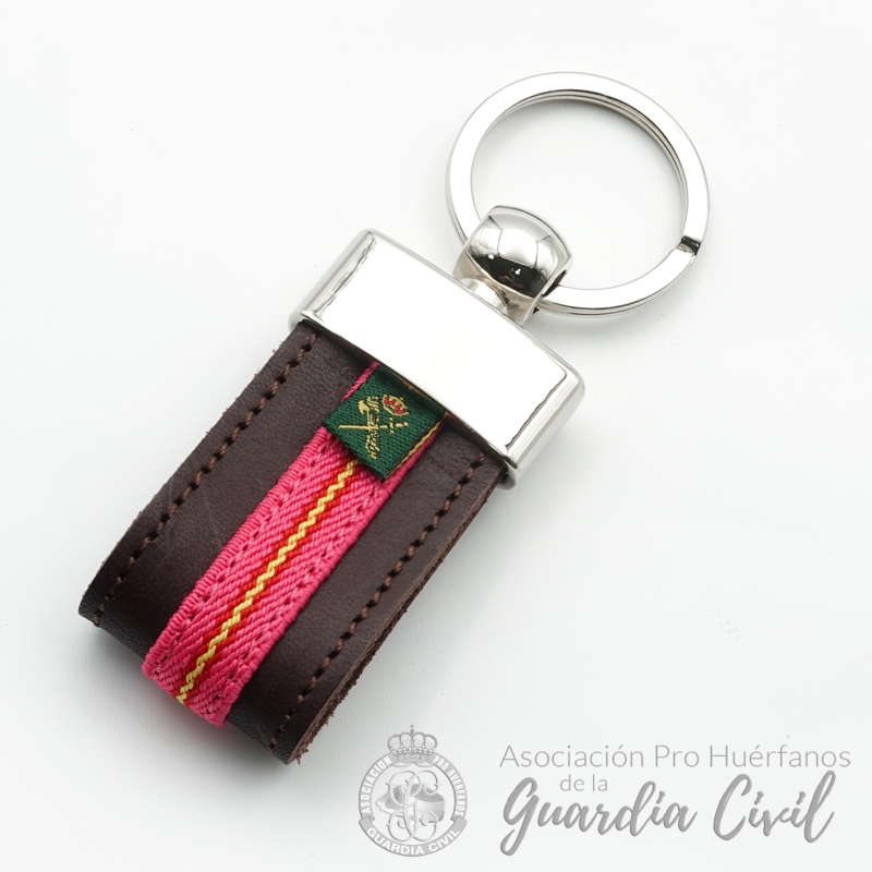 DSC01255 LLAVERO PIEL MARRON ELASTICO ROSA CON LOGO GC - Imagen 1
