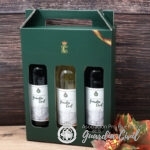 CAJA PORTABOTELLAS DE MEDIDA PARA CONTENER 3 BOTELLAS CON VENTANA, CON ASA Y DECORADAS A 4/0